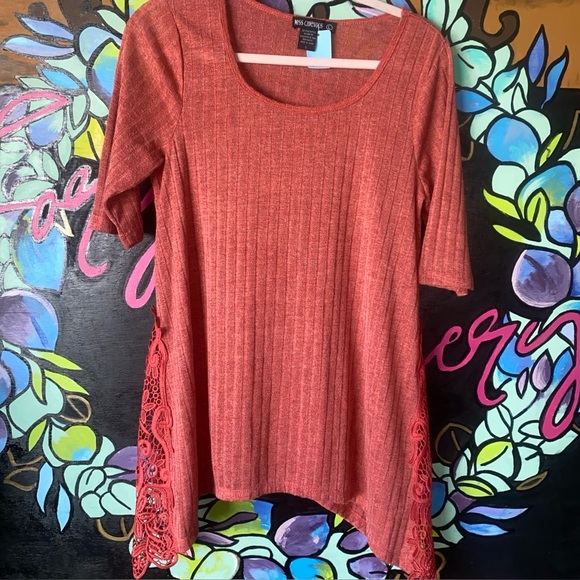 Miss Chievous Tops - Miss Chievous coral ribbed knit top with lace side details Womens Large